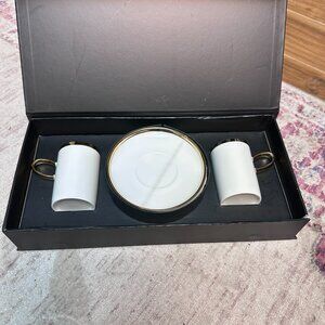 Monterey Bay Fine Porcelain White Espresso Cups & Saucers Set of 2 Brand New!!